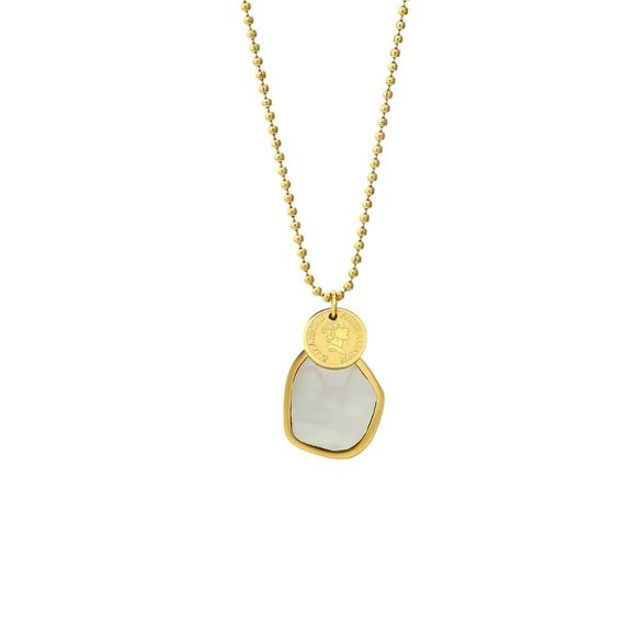 New 18K Gold Plated Shell Coin Necklace - Picture 2 of 7
